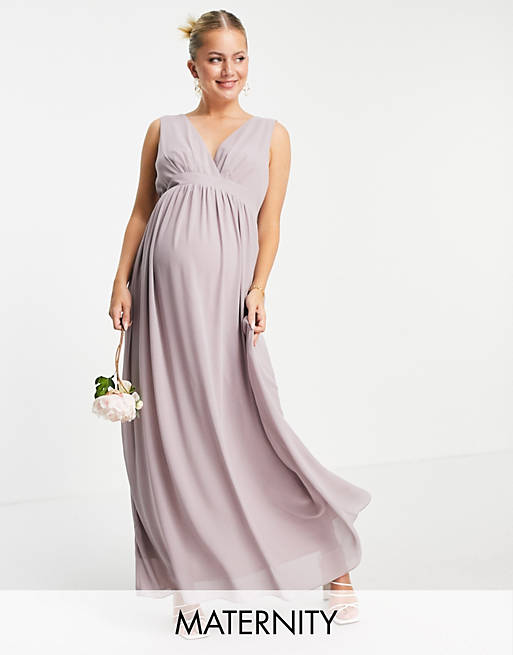 TFNC Maternity Bridesmaid top wrap chiffon dress in light grey
