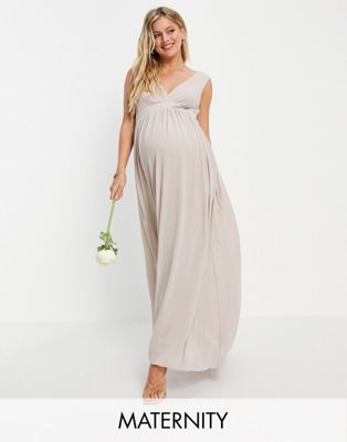 TFNC Maternity Bridesmaid top wrap chiffon dress in pink - ASOS Price Checker