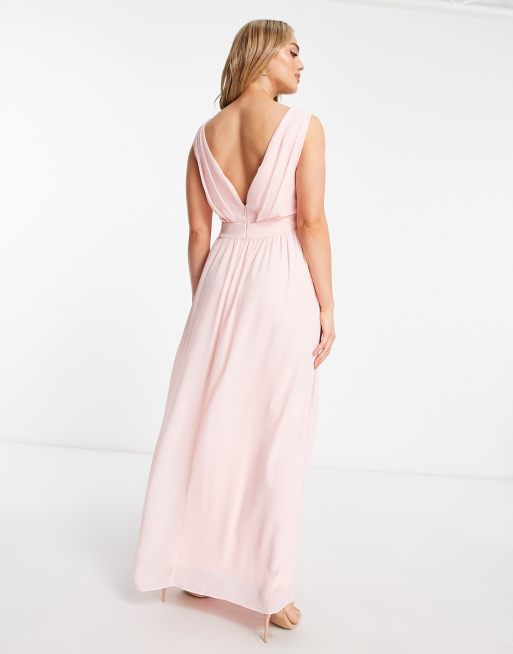 tfnc wrap front maxi bridesmaid dress with embellishment TFNC Maternity Bridesmaid wrap front chiffon maxi dress with embellished  shoulder detail in whisper pink