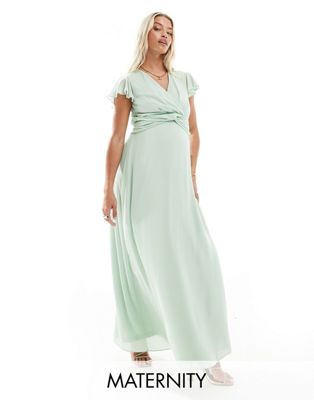 TFNC Maternity Bridesmaid wrap front maxi dress in fresh mint-Green