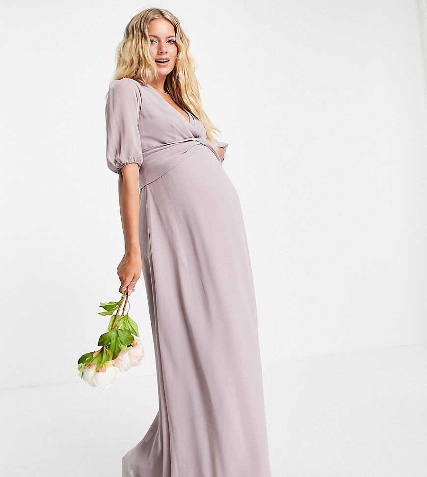 TFNC Maternity Bridesmaid wrap front maxi dress in light gray-Grey