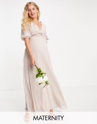 TFNC Maternity Bridesmaid wrap front maxi dress in pink | ASOS