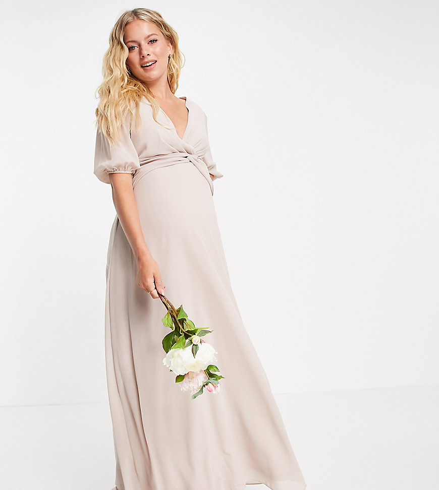TFNC Maternity Bridesmaid wrap front maxi dress in pink