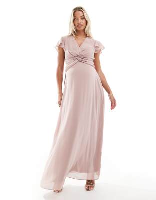 TFNC Maternity Bridesmaid wrap front maxi dress in soft pink