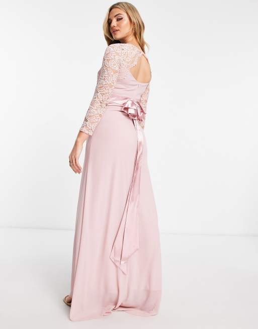 Mauve lace on sale dress with sleeves