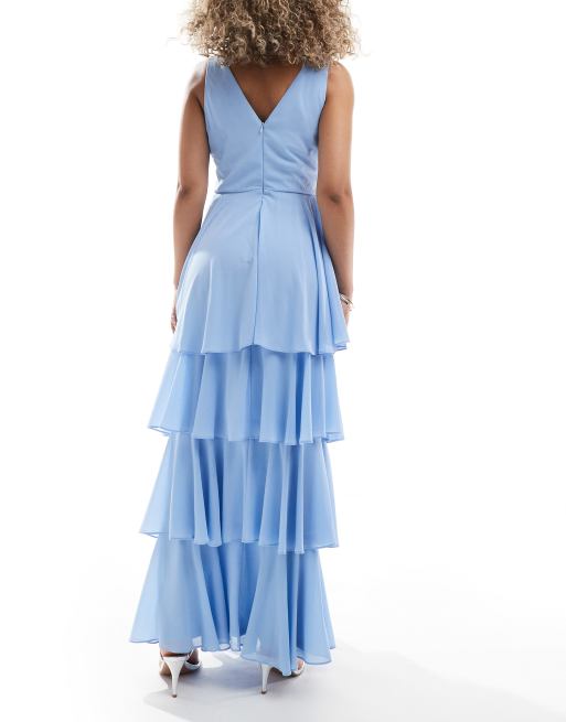 TFNC Maternity - Brudepiger - Lagdelt maxikjole i lyseblå chiffon, 2 af 4