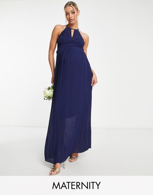 TFNC Maternity - Bruidsmeisjes - Geplooide maxi jurk met overslag in marineblauw