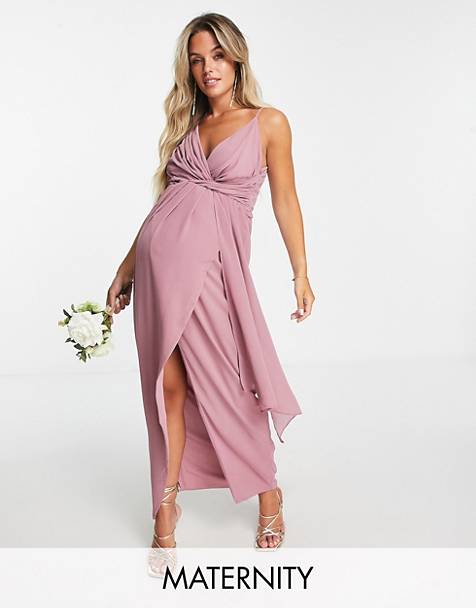 TFNC London Synthetisch Exclusieve Lange Geplooide Bruidsmeisjesjurk in het Roze Dames Kleding voor voor Jurken voor Casual en zomerse maxi-jurken 