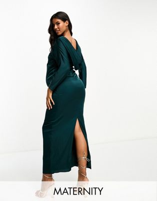 cowl neck maxi dress in forest green