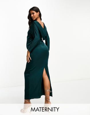 TFNC Maternity cowl neck maxi dress in forest green