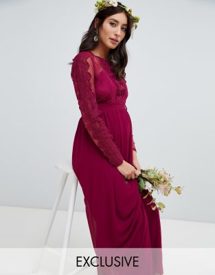 tfnc pleated bridesmaids maxi dress in burgundy