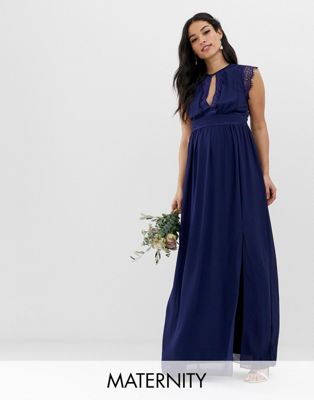 TFNC Maternity lace detail maxi bridesmaid dress in navy - ASOS Price Checker