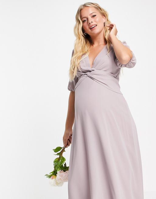 TFNC Maternity - Lange bruidsmeisjesjurk met overslag voor in lichtgrijs, 4 van 4