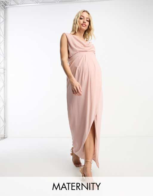 TFNC Maternity - L'invitée - Robe cache-cœur longue en mousseline avec col et dos bénitier - Mauve