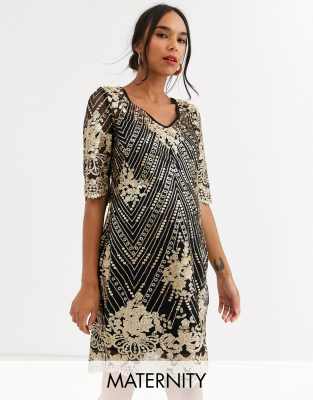 black gold midi dress