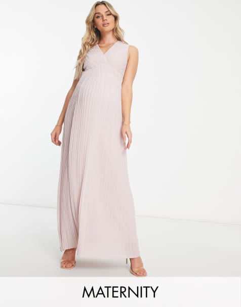 Pink Sequined Short Sleeves Sparkly Maternity Maxi Dress