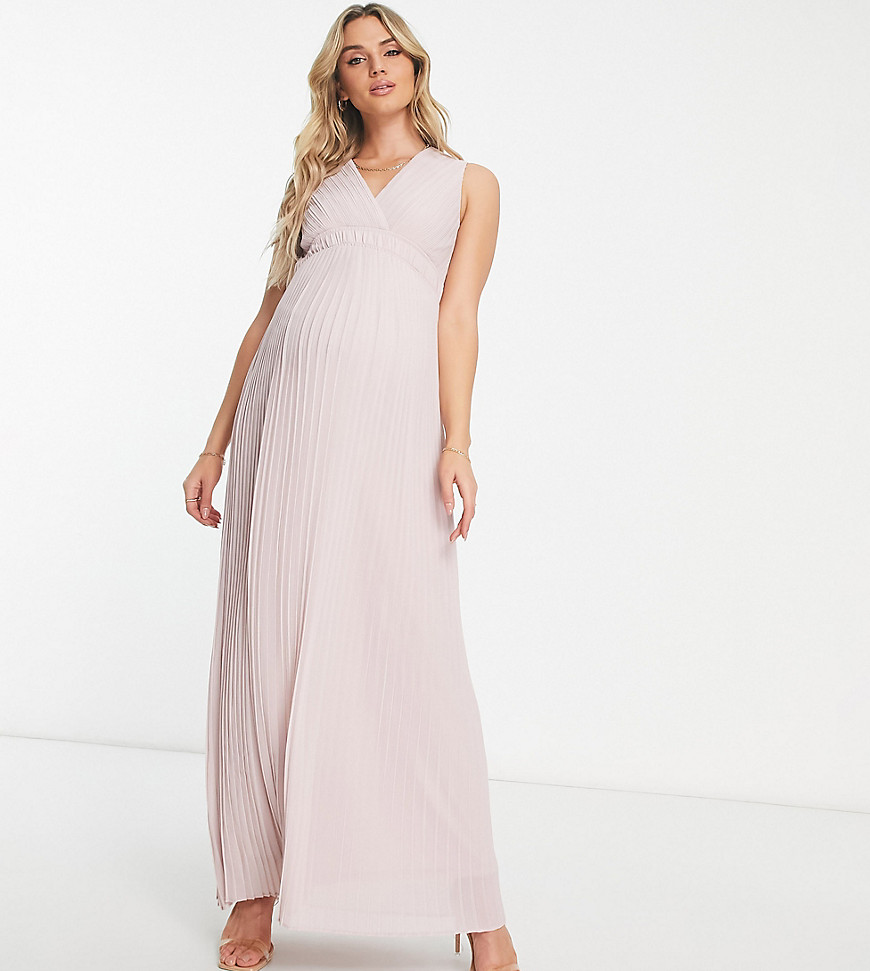 TFNC Maternity pleat waistband maxi dress in mink pink