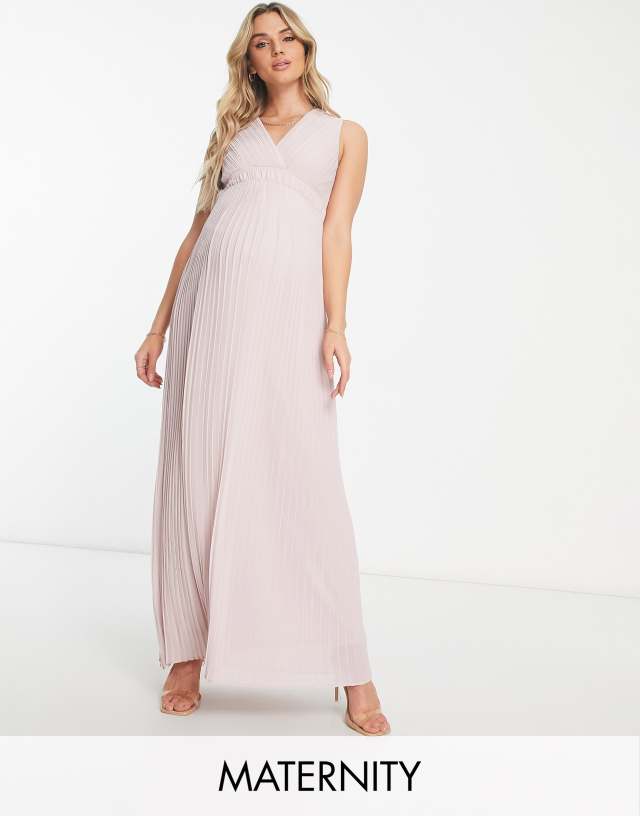 TFNC Maternity pleat waistband maxi dress in mink pink