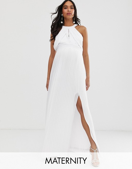 TFNC Maternity pleated maxi dress in white