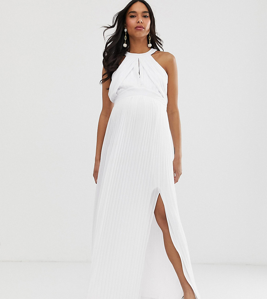 TFNC Maternity pleated maxi dress in white