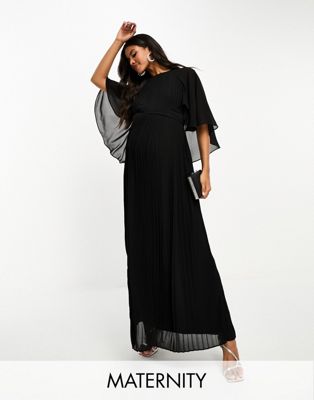 TFNC Maternity pleated maxi dress with cape detail in black