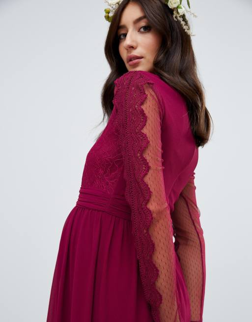 TFNC Maternity Robe longue pour demoiselles d honneur avec d tails en dentelle Bordeaux