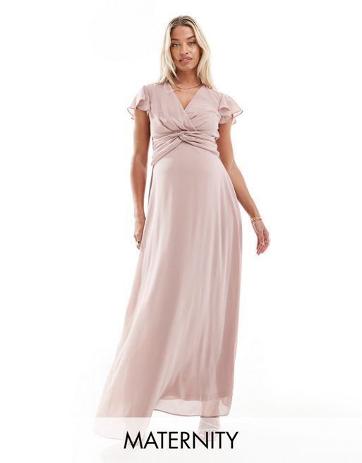 TFNC Maternity - Robe portefeuille longue pour demoiselle d'honneur - Rose pâle