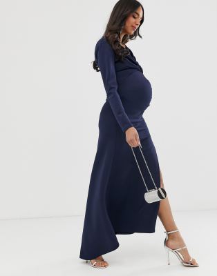 tfnc velvet maxi wrap dress in navy