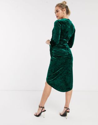 tfnc velvet midi wrap dress in emerald