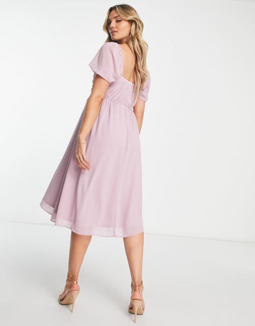 TFNC Maternity - Vestito da damigella midi rosa incrociato davanti, 3 di 4