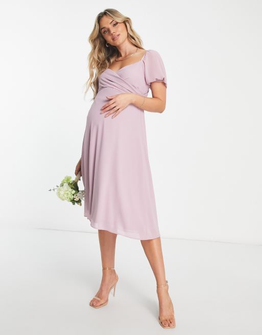 TFNC Maternity - Vestito da damigella midi rosa incrociato davanti, 4 di 4