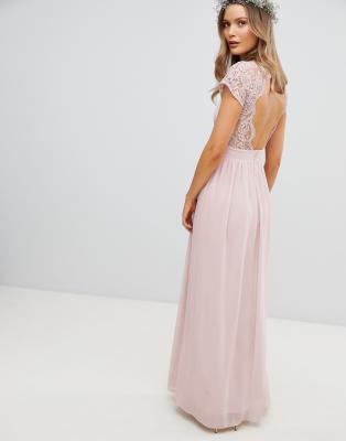 tfnc maxi bridesmaid dress with scalloped lace and open back