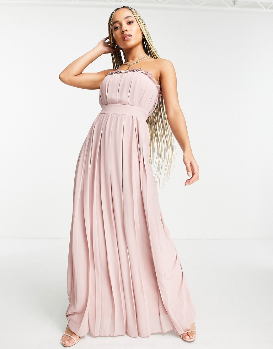 TFNC maxi dress with pleat detail in pale mauve-Pink