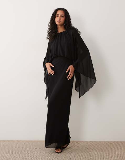 TFNC maxi jurk van chiffon met capedetail in zwart - view 1