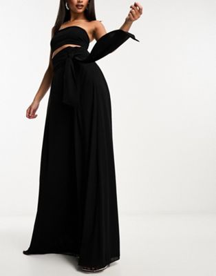Tfnc Maxi Skirt With Self Tie Waistband In Black