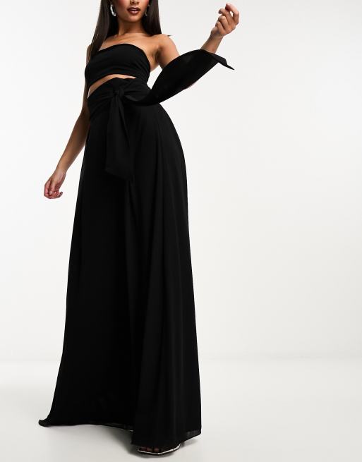 TFNC maxi skirt with self tie waistband in black 