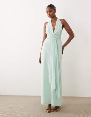 Tfnc Mesh Cami Halter Backless Maxi Dress In Blue