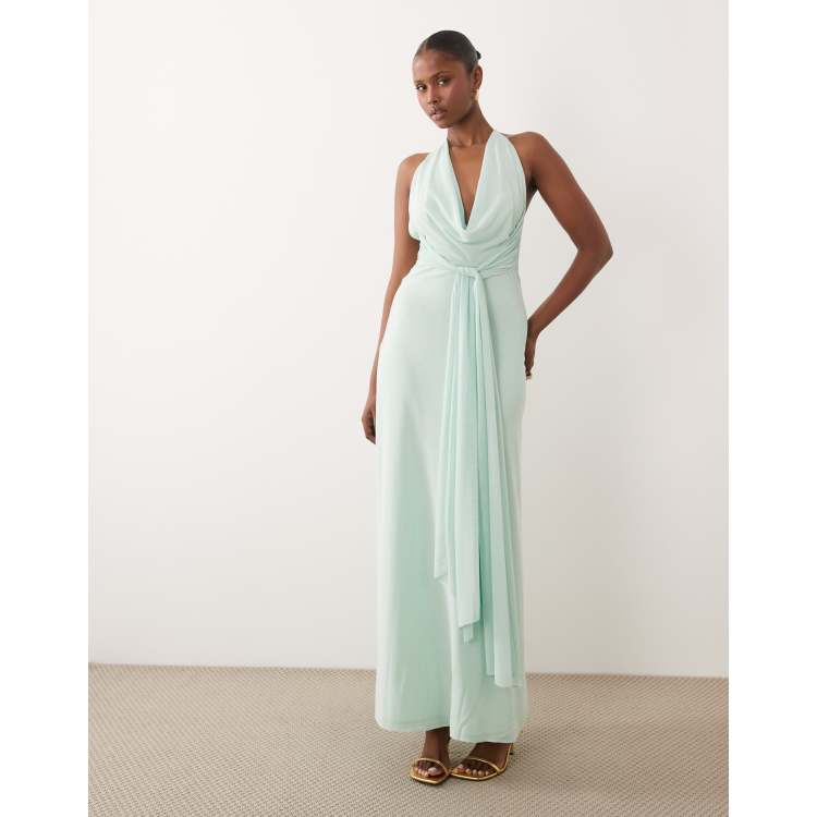 TFNC mesh cami halter backless maxi dress in light aqua