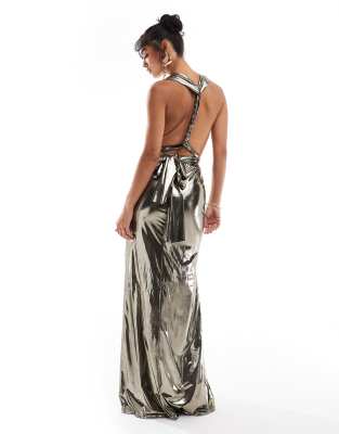 metallic multiway maxi dress in liquid gold