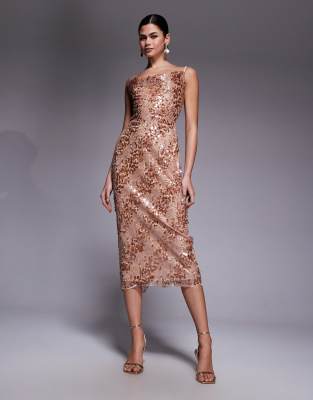 TFNC - Midaxi-Paillettenkleid in Roségold mit Bogenkante-Goldfarben