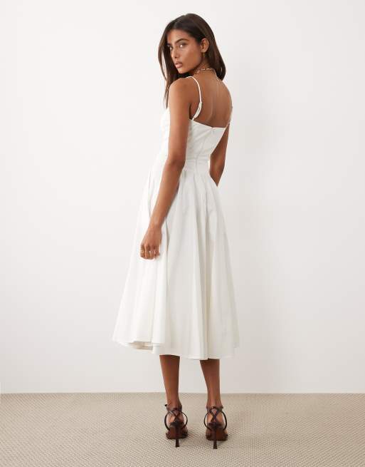 TFNC - Midi cami-jurk van katoen met korsetdetail in wit, 4 van 4
