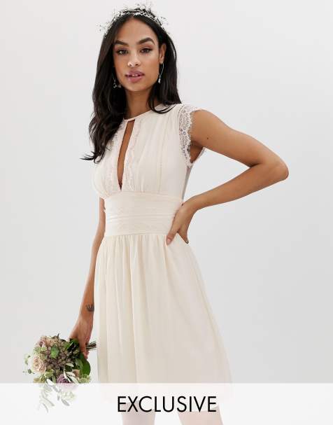 TFNC – Mini-Brautjungfernkleid in Perlrosa mit Spitzenbesatz