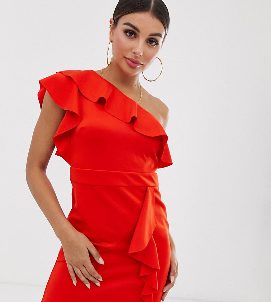 TFNC - Mini-jurk met een blote schouder en ruches in rood