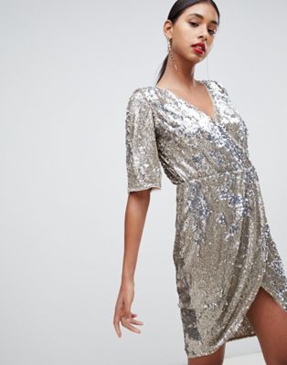 TFNC - Mini-jurk met overslag en lovertjes in mat goud