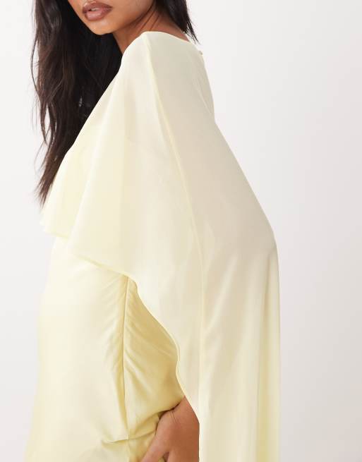 TFNC – Minikleid aus Satin in Buttergelb mit Cape und Rock aus Netzstoff, 4 von 4