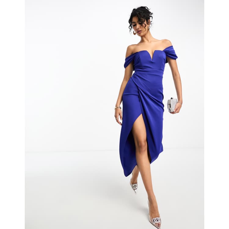 TFNC off shoulder wrap midaxi dress in cobalt Spring Maxi Dress ClassicfuncenterShops