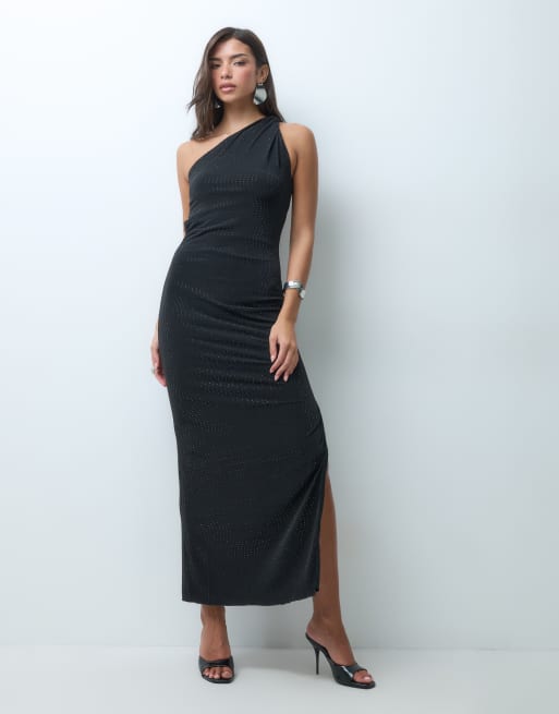 TFNC One-Shoulder-asymmetrisches Maxikleid mit Rückenausschnitt in Schwarz, 3 von 5