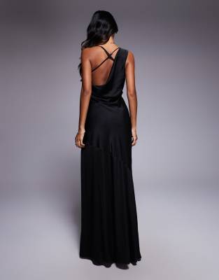 Tfnc One Shoulder Maxi Dress With Cross Strap Back In Black