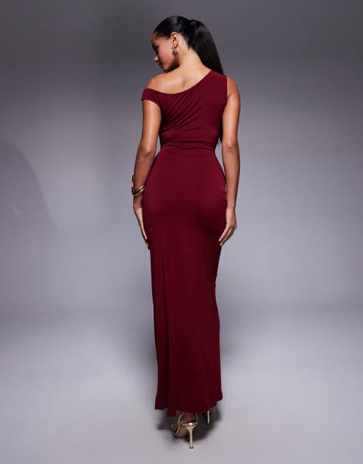 TFNC one shoulder midaxi dress with thigh slit in cherry