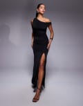 [TFNC] TFNC one shoulder midaxi dress with thigh split in black 12 Black